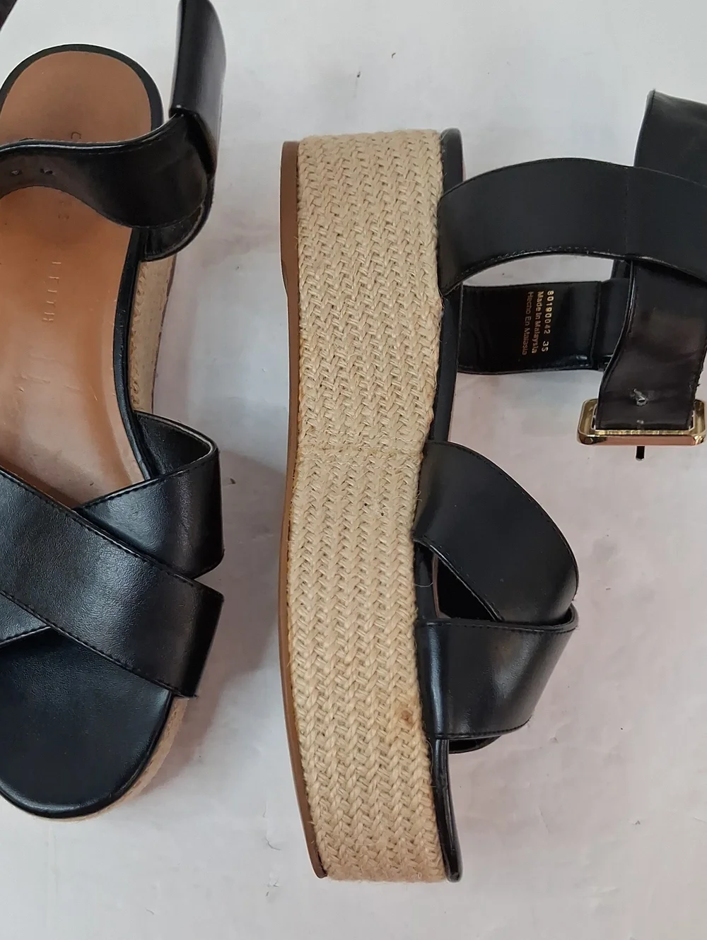 Charles & Keith Black Espadrille Wedge Ankle Strap Sandals Size 35/4